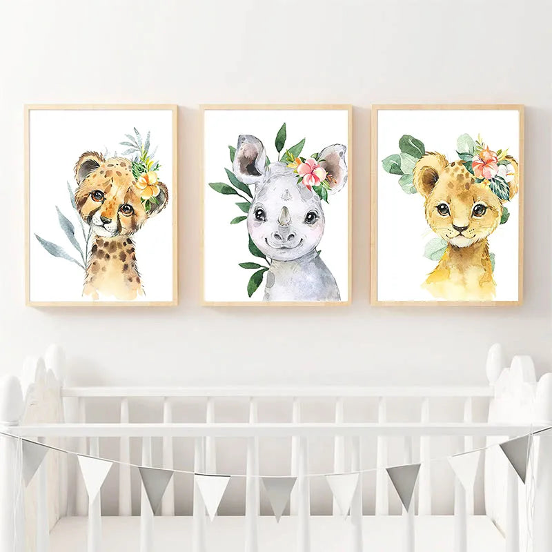 Tableau Décoratif Animaux Aquarelle- Chambre BéBé