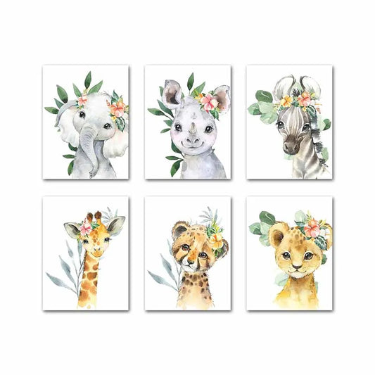 Tableau Décoratif Animaux Aquarelle- Chambre BéBé